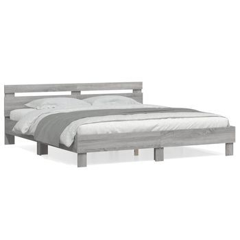 Cama Con Cabecero Madera De Ingeniería Gris Sonoma 180x200 Cm Vidaxl
