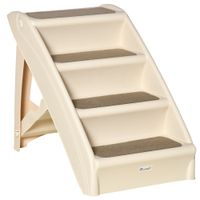 pawhut escalera plegable para mascotas 4 peldanos con alfombras antideslizantes portatil para perros gatos 20 kg 62x38x495 cm beige   aosom espana