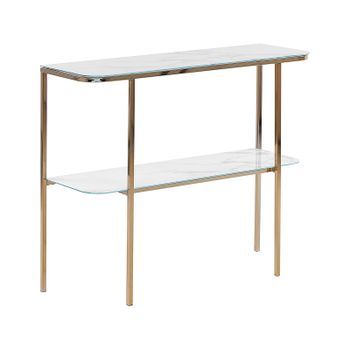 Consola De Vidrio Templado Metal Blanco Dorado 100 X 33 Cm Efecto Mármol Glamour Moderno Sala De Estar Dormitorio Calvert