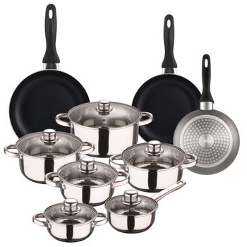Batería de cocina de acero inox y sartenes celeste ø16,20,24 cm
