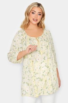 Yours Top Bohemio Amarillo Pálido De Flores , Mujer Curvy Y Tallas Grandes, Yours