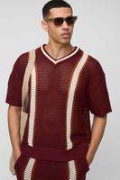 boxy fit open stitch v neck striped knitted t-shirt rojo