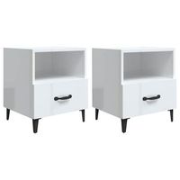 juego de 2 mesitas de noche - mesillas madera contrachapada blanco brillante mc6050