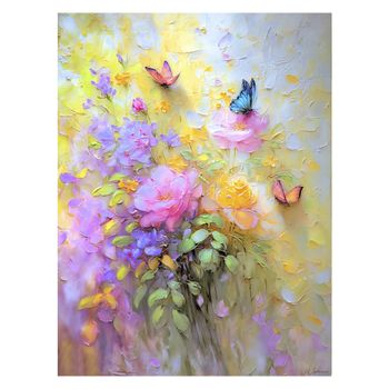 Cuadro con flores y mariposas aluminio-dibond multicolor 15x20 cm