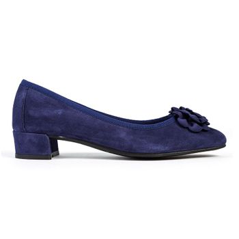 Bailarina con tacón ante azul marino con flor - Modelo Violeta.