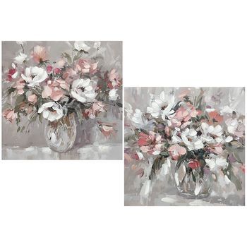 Cuadro Lienzo Blanco, Rosa Y Verde