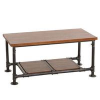mesa de centro con espacio de almacenamiento mesa auxiliar industrial en madera marron y metal 48x100x50 cm 040008465