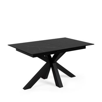 Mesa extensible porcelánica de 160cm tapa negro patas negro