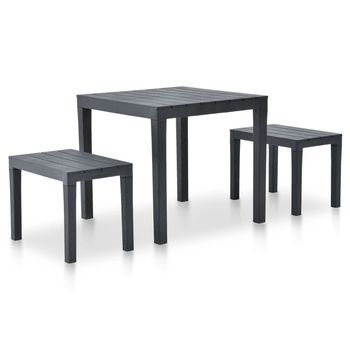 Mesa De Jardín Con 2 Bancos Plástico Gris Antracita Vidaxl