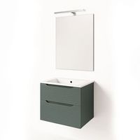 kibath mueble de bano con lavabo espejo y aplique led boreal 60x45 cm acabado verde lago mate 2 cajones suspendido