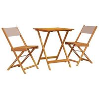 juego de bistro de 3 uds  conjunto mueble jardin mesa y sillas tela y madera maciza taupe