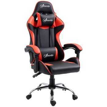 Vinsetto Silla Gaming Ergonómica Reclinable Giratoria Altura Ajustable Reposacabezas 63x67x119-127 cm Rojo Negro   Aosom España
