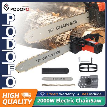 Motosierra Eléctrica Podofo de 2000W y 16 Pulgadas, de Alta Potencia, Corte Rápido, para Tala de Árboles, Poda, Herramienta de Corte de Madera Portátil Antivibración para Jardín, Hogar y Trabajos de