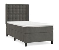 cama box spring con colchon terciopelo gris oscuro 100x200 cm botones