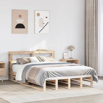 Cama De Matrimonio | Cama De Adulto | Estructura De Cama Sin Colchón Madera Maciza De Pino 140x190 Cm Cfw339909