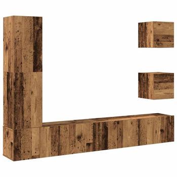 Conjunto De Mueble De Tv 5 Piezas Montado La Pared Madera Vieja