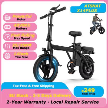 Bicicleta Eléctrica ATSANT X14PLUS con Motor Potente, Batería de 48V 9Ah, 35KM de Autonomía, Bicicleta Eléctrica Plegable de 14 Pulgadas para Adultos, Bicicleta Eléctrica Urbana con Asiento.