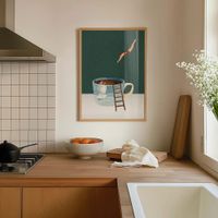 cuadro cafe marco premium chapado en roble 30x40 cm