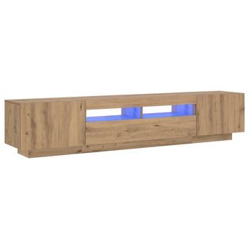 Mueble De Tv Luces Led Madera Roble Artisan 200x35x40 Cm Vidaxl