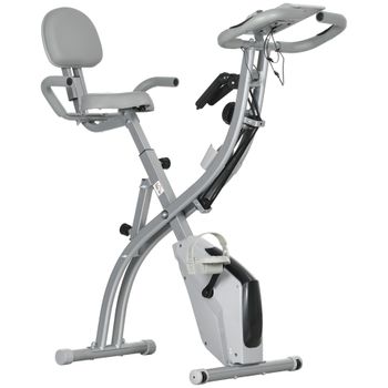HOMCOM Bicicleta estática plegable 8 niveles de resistencia magnética respaldo sillín ajustable asas ergonómicas Negro Gris   Aosom España