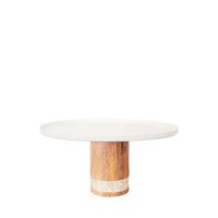 plato para tarta blanco sobre pie de madera 30x30x15cm