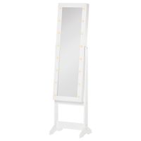 homcom joyero de pie con espejo armario para joyas 16 luces led reclinable anillos pendientes collares madera 36x30x136cm blanco   aosom espana
