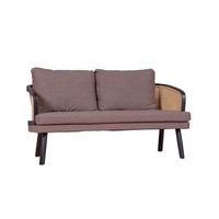 sofa retro vintage en ratan natural y cojin de algodon 147x78x86cm - negro