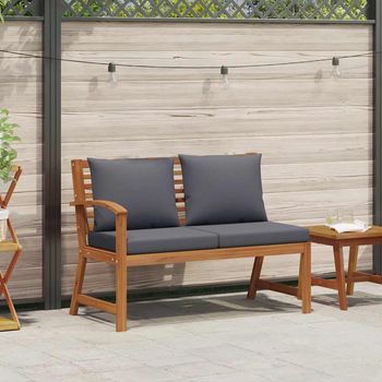 Banco De Jardín | Banco De Exterior | Silla De Jardín Madera De Acacia Y Cojines Gris Oscuro 114,5 Cm