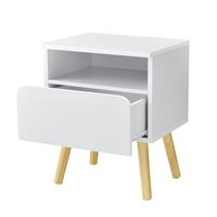 encasa mesita de noche - mesilla de noche - comoda - mesa auxiliar - 50 x 40 x 34 cm - mesita de noche - con cajon y almacenamiento interno - patas de madera - color pino y blanco