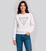 guess para mujer w6yq14k4352 sudadera triangulo glitter blanco m casual algodon manga larga