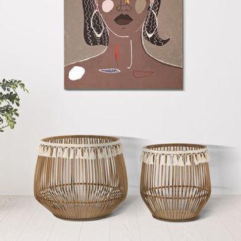 Juego de 2 cestas de ratán marrón ø 47x39,5-34x36,5 cm
