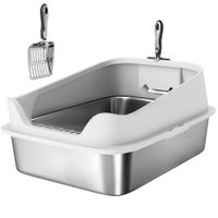pawhut arenero para gatos de acero inoxidable xl con borde alto pala facil de limpiar prueba de fugas 602x402x297 cm gris