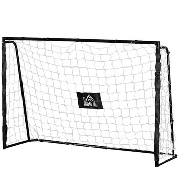 Portería de fútbol HOMCOM - Portería de fútbol para entrenamiento. 186L x 62L x 123H cm - Estructura metálica, estacas de red y herramientas incluidas - Negro Blanco