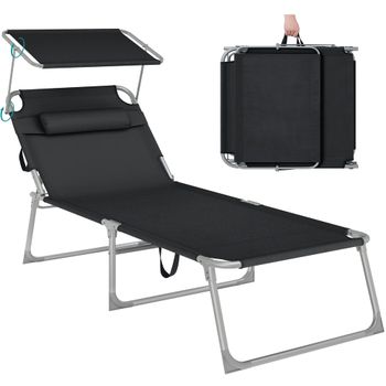 Tumbona Reclinable con Reposacabezas, Negro