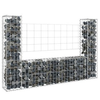 Cesta De Gaviones | Gavión Para Piedras | Gavión Decorativo Forma De U 2 Postes De Hierro 140x20x100 Cm Cfw375870
