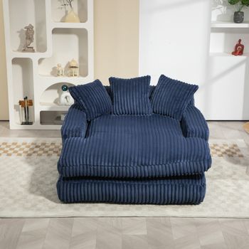 Sofá Cama Convertible De Pana Con 3 Cojines, Individual, Azul Marino.