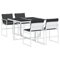 juego de comedor de jardin 5 uds  conjunto mueble jardin mesa y sillas con cojines textilene blanco