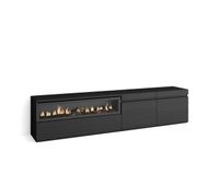 mueble tv television muebles de salon almacenaje 200x35x45cm para tv hasta 80 chimenea electrica estilo moderno negro