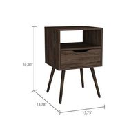 mesita de noche otom en melamina con 1 estante y un cajon de riel metalico  marron  63 cm  x 40 cm  x 35 cm