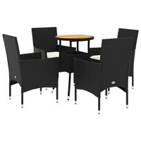 set de comedor jardin 5 uds  mueble jardin mesa y sillas con cojines ratan pe acacia negro