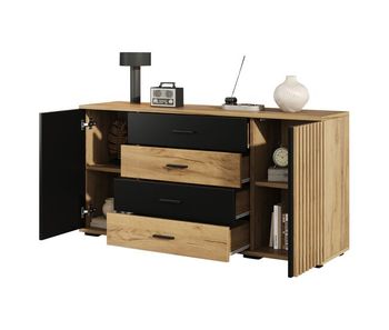Aparador de mdf con 2 puertas y 4 cajones,madera+negro