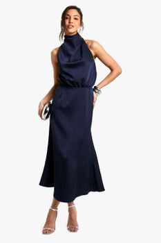 Vestido Midaxi Sin Mangas Con Escote Plisado, Navy