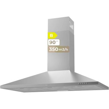 EVVO Campana Extractora CE25 Pyramid, Ancho 90 cm, Inox, 350 m³/h, 3 Velocidades, Luz LED, Filtro Carbón Activo, Inox