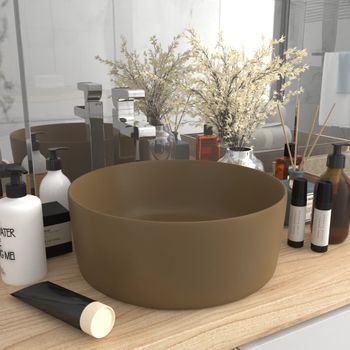 Lavabo De Baño Moderno | Lavabo De Lujo Redondo Cerámica Crema Mate 40x15 Cm Cfw16174