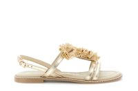 sandalias con tira en t en piel laminada con accesorio de rafia light gold
