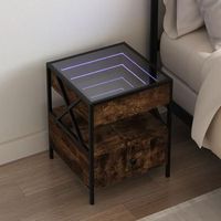 mesita de noche - mueble de dormitorio - madera de ingenieria y acero - roble ahumado 40x40x51cm