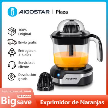 Exprimidor de Naranjas Electrico, 1,2 L, 2 Conos Desmontablesy Cubierta Antipolvo, Boquilla Antigoteo, Apto para Lavavajillas