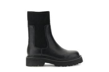 botines de piel recubierta y tejido elástico black 36