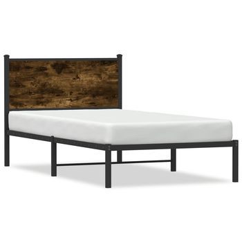 Estructura De Cama Con Cabecero Metal Roble Ahumado 107x203 Cm
