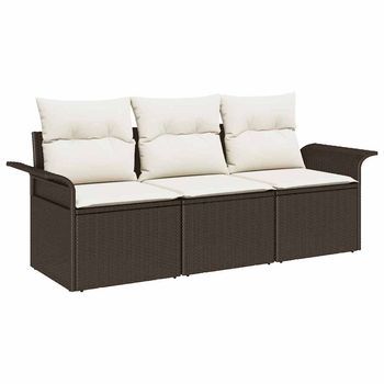 Conjunto De Sofá De Jardín Con Cojín 3 Piezas | Mueble De Jardín Marrón Poliratán